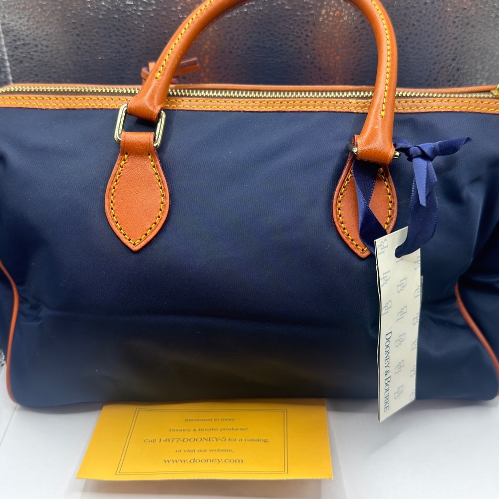 Dooney & Bourke Navy and Brown Classic Nylon Satchel NWT